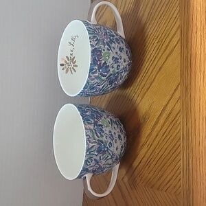 Set of 2 Lilly Pulitzer Tiger Lilly Floral Coffee Mug Tea Cup 12oz Gold Handles